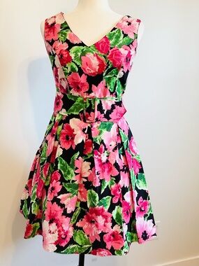 Byer Too! Vintage 1980’s-1990’s Rockabilly style Floral Dress w/ Belt U.S.A Made